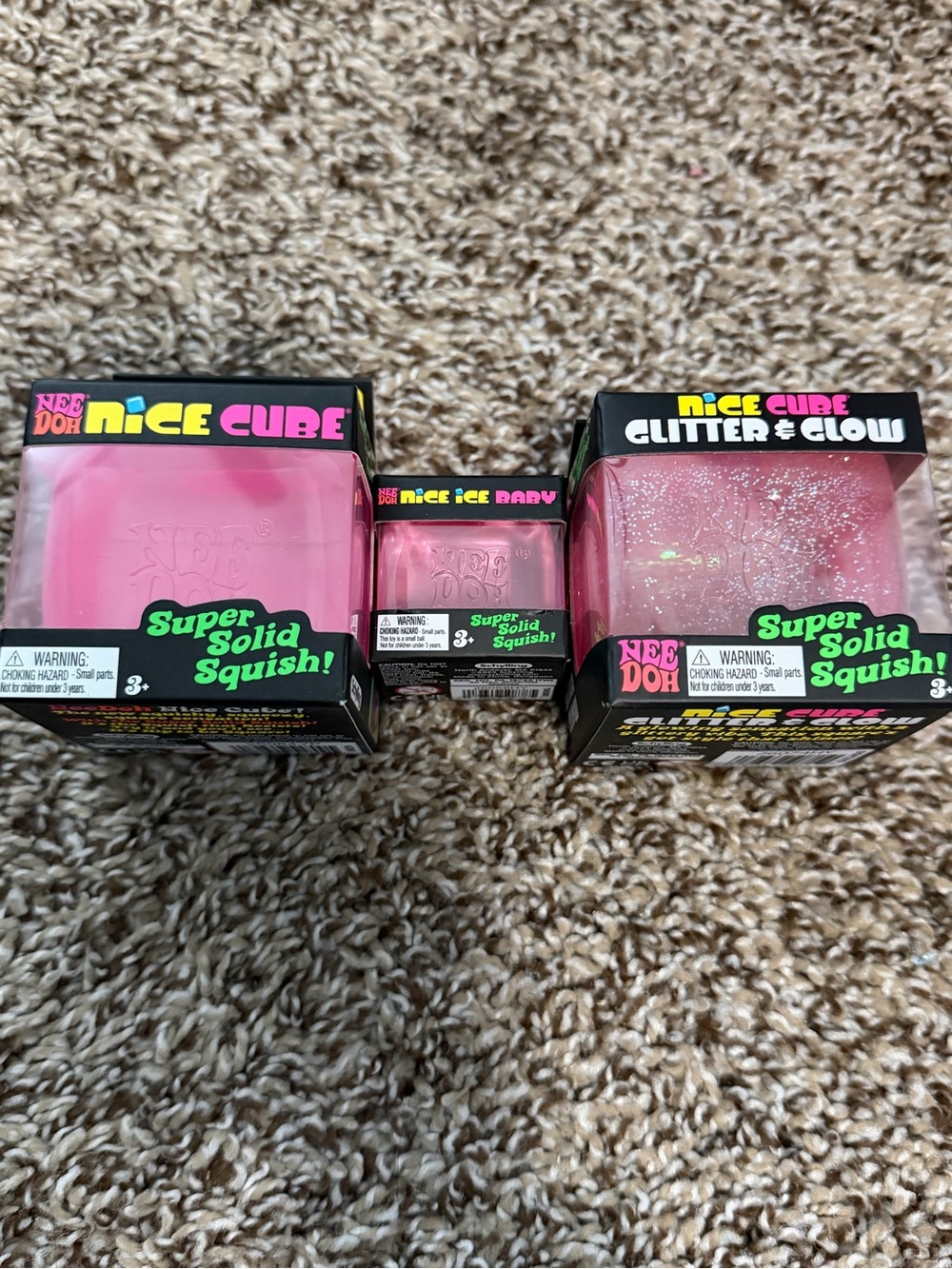NeeDoh Nice Cube + needoh nice ice baby + needoh nice cube glitter glow - PINK